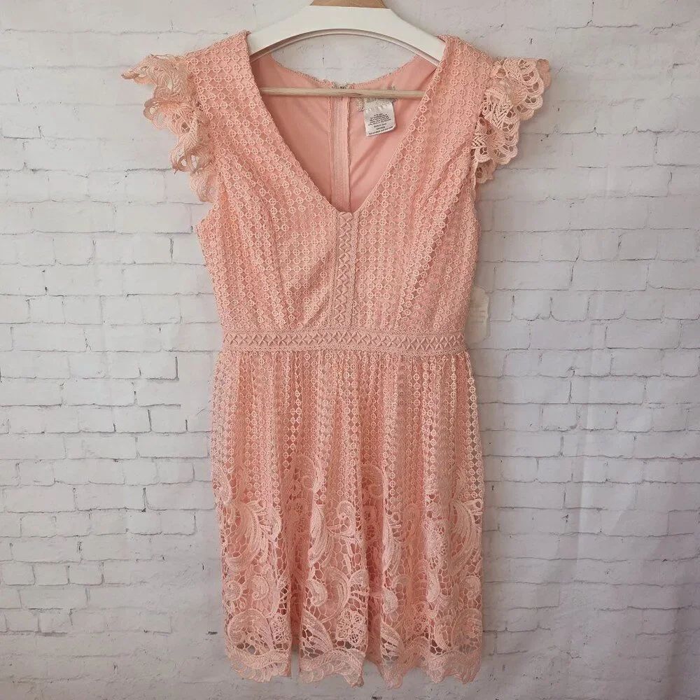Altar'd State Coral Peach Lace Crochet Dress Size S NEW Party Princess Peach - Picture 2 of 10